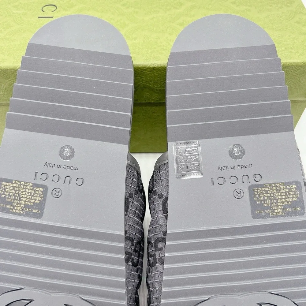 GUCCI Mens GG LOGO Ripstop Monogram Gray Slides Sandals 771466 Men UK 12 US 12.5